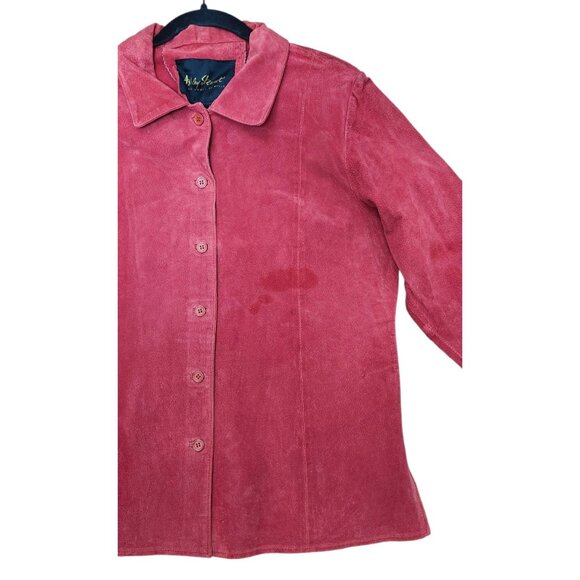 Ashley Stewart Real Leather Jacket Women’s Size 14 Red Suede Button Front Coat - Picture 4 of 12